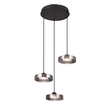 Inlight Κρεμαστό φωτιστικό LED Μαύρο με φιμέ γυαλί 3CCT 35x200cm Ροζέτα (4075-3-Black/Smoky)
